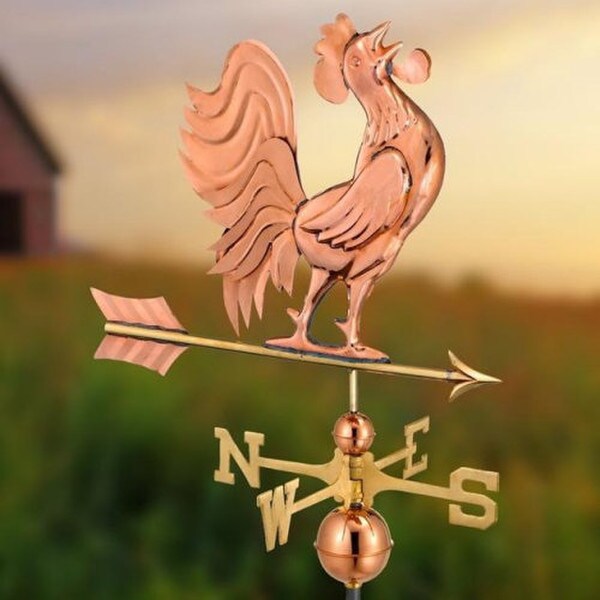 Directional Crowing Rooster Weathervane Sculptural Design Spinning